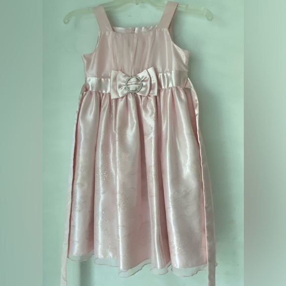 Love Little Girls Pastel Pink w/Glitter Floral Print Church Dress - Picture 1 of 12